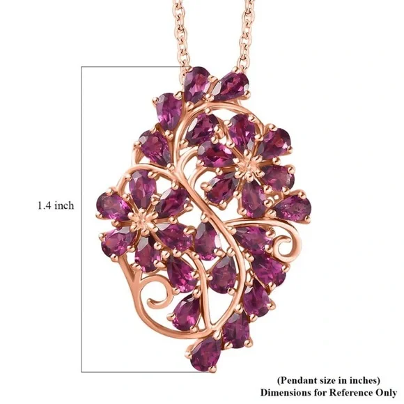 Orissa Rhodolite Garnet Floral Pendant Necklace in Rose Gold Over Sterling 7ctw